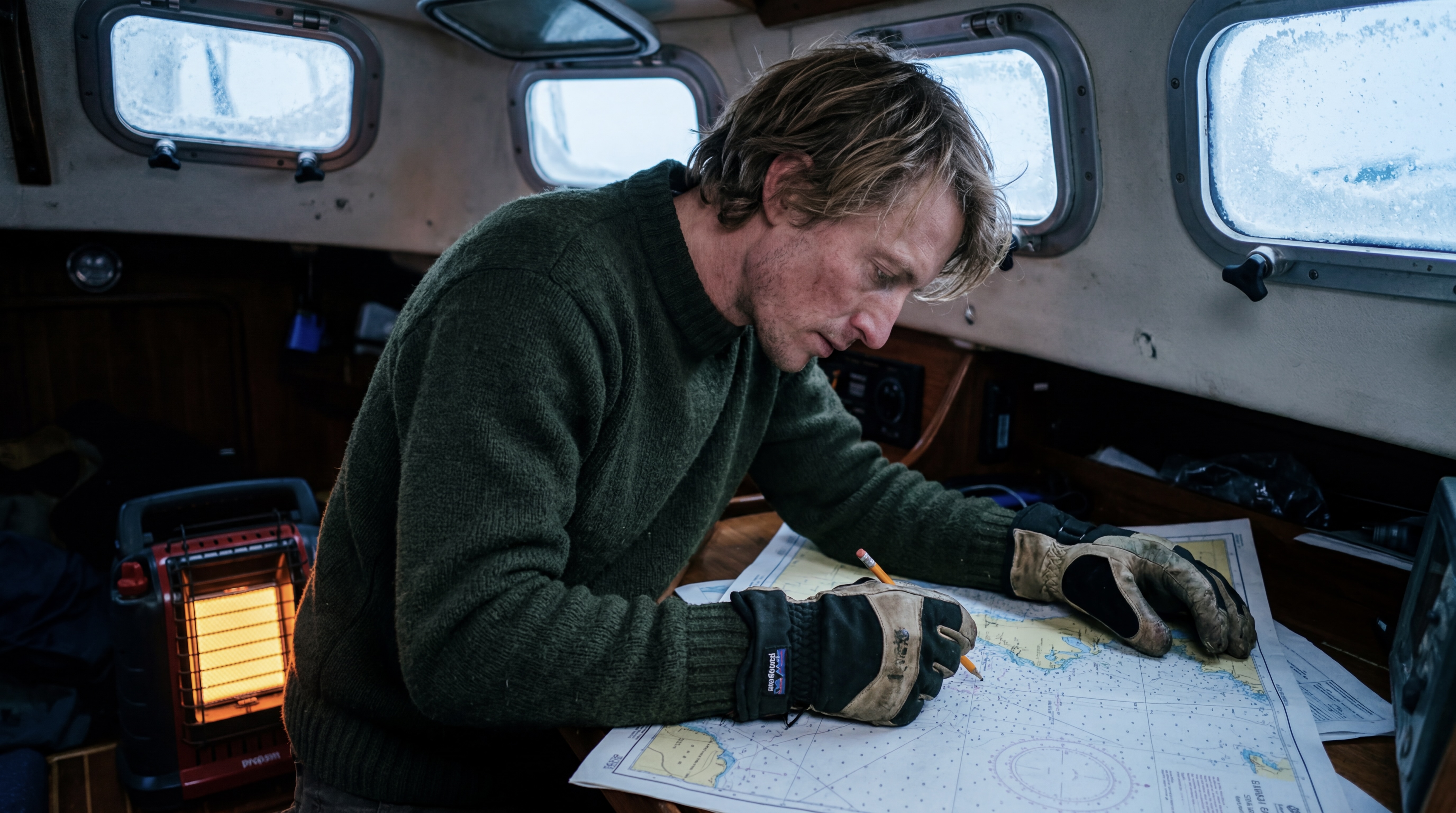Captain’s Log #2 — First Full Assessment: navigator reviewing charts during the winter refit on Persistence